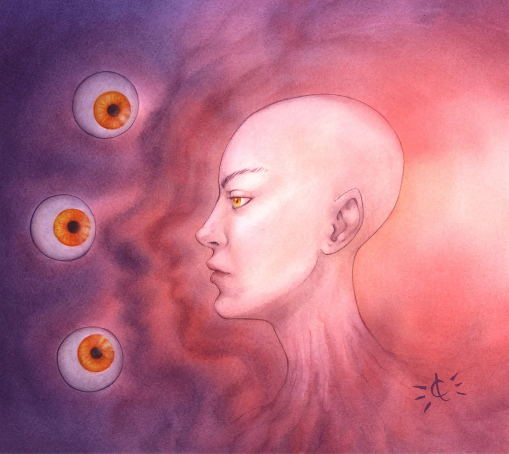 Regard de l'Abysse - Aquarelle sur papier - 30 x 30 cm - Détail