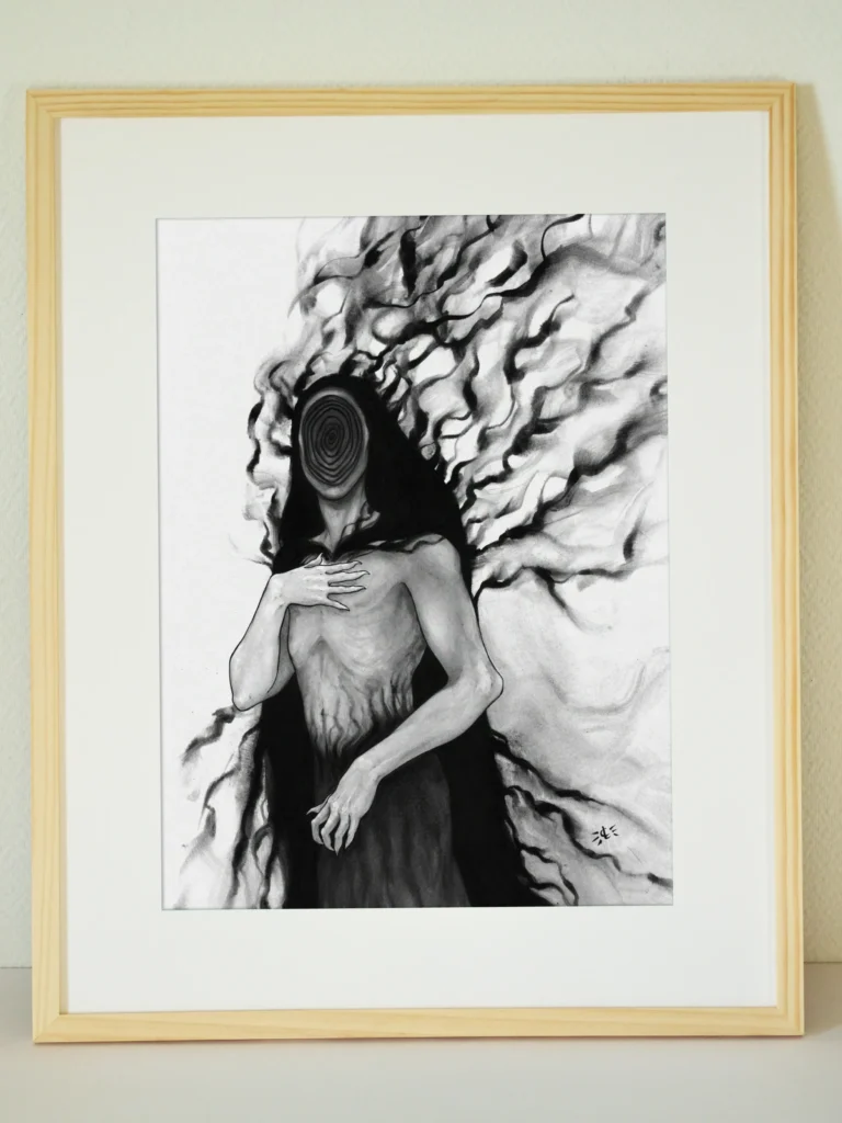Eveillée - Aquarelle et crayon sur papier - 30 x 40 cm - Encadré