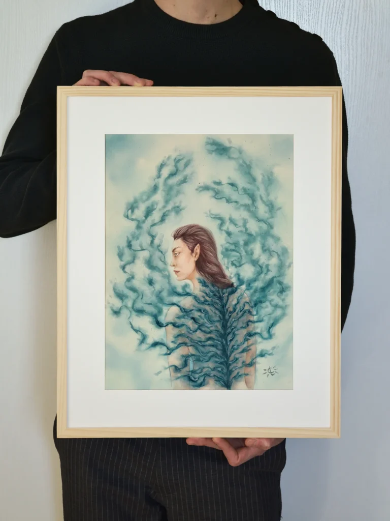 Marquée - Aquarelle sur papier - 30 x 40 cm - Encadré tenu en mains