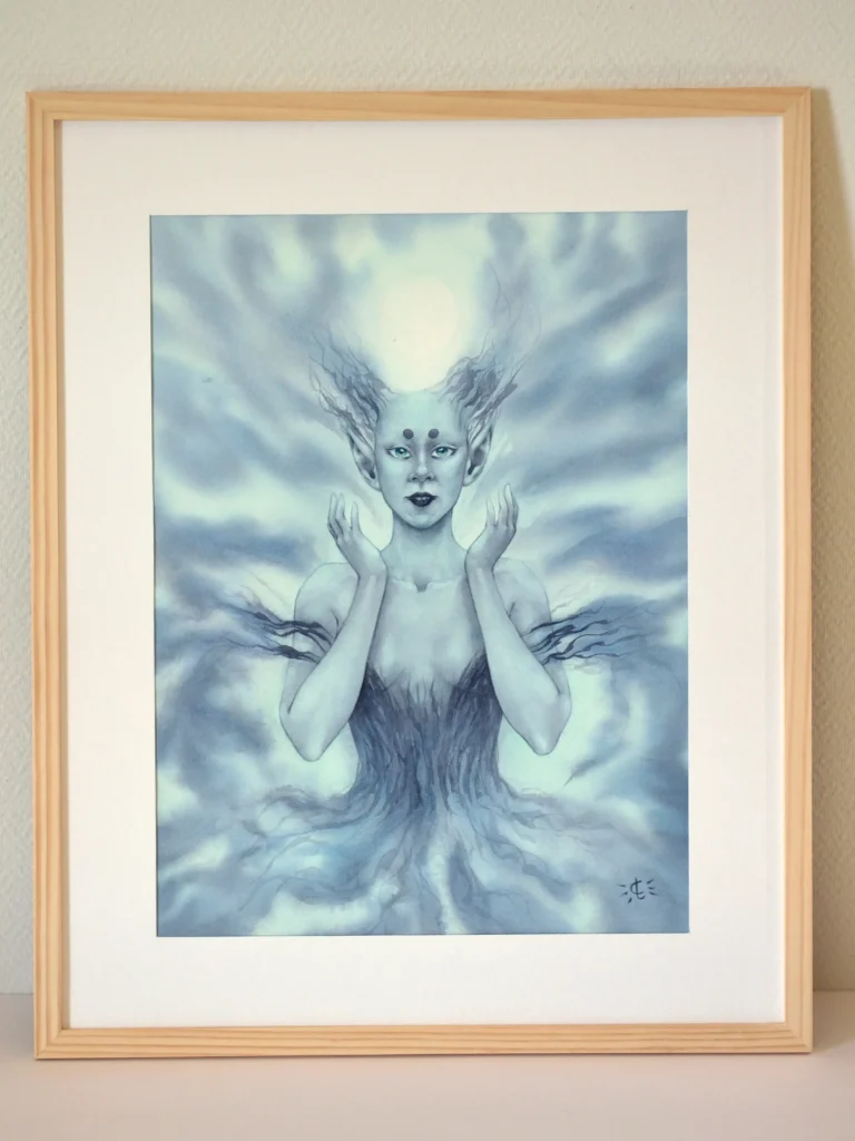 Pleine Lune - Aquarelle sur papier - 30 x 40 cm - Encadré