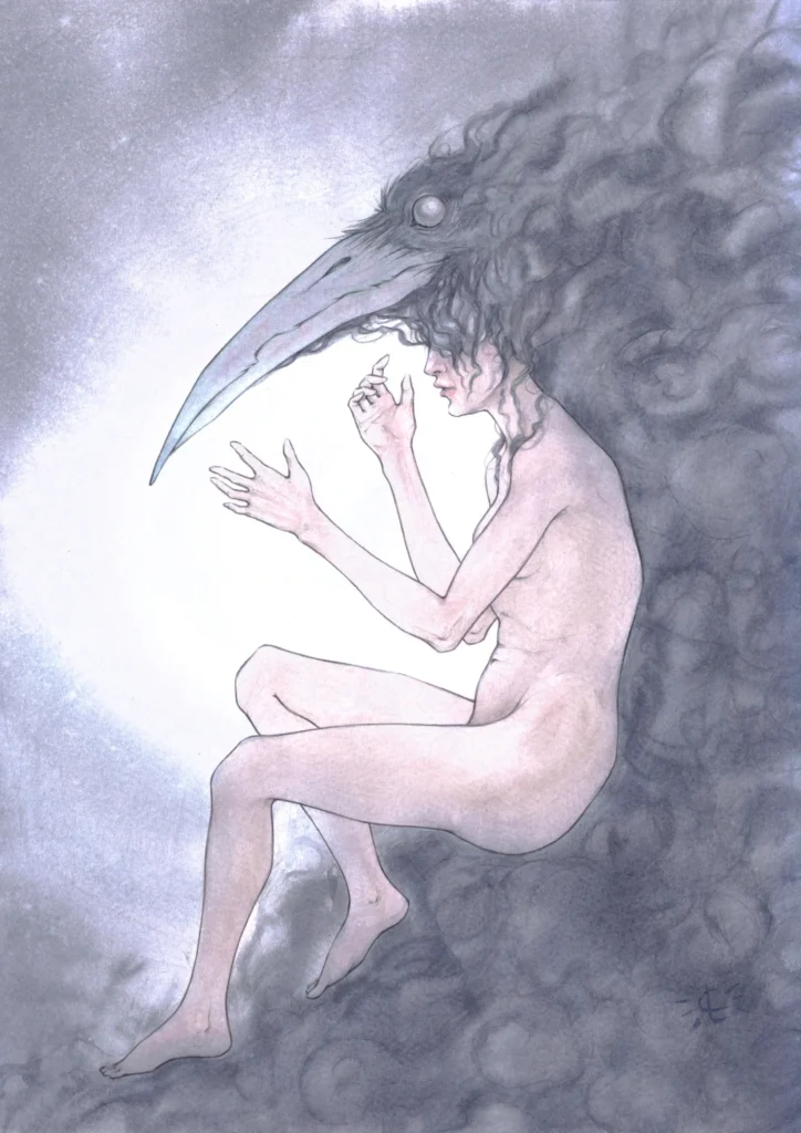 Eveillée - Aquarelle et crayon sur papier - 30 x 40 cm
